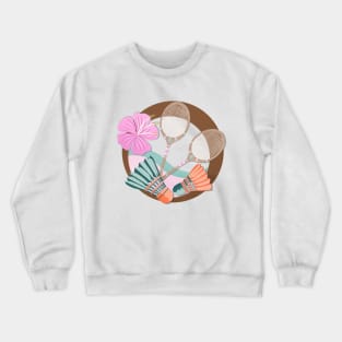 Tropical badminton badge - orange, teal and pink Crewneck Sweatshirt